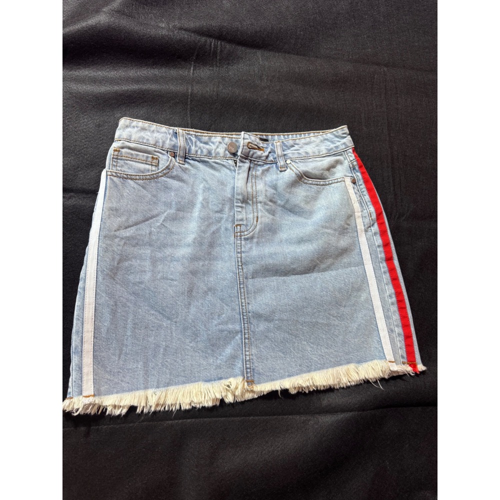 Kendall + Kylie Womens Light Wash Denim Mini Skirt Side Stripe Frayed Hem S27